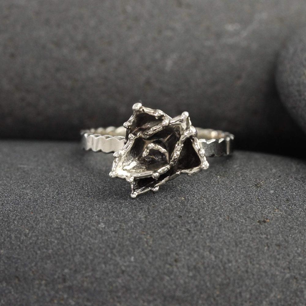 Star Ruby Rose Cut Succulent Blossom Ring, Sterling Silver