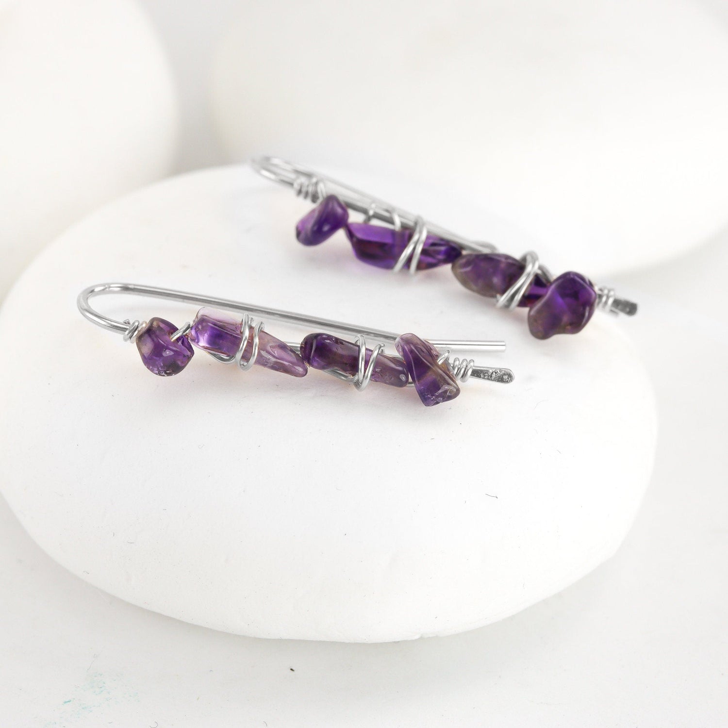 Amethyst Wrapped Ear Climbers