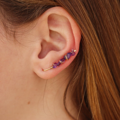 Amethyst Wrapped Ear Climbers