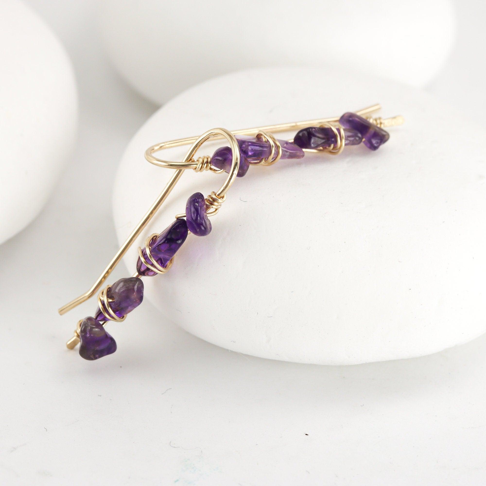 Amethyst Wrapped Ear Climbers