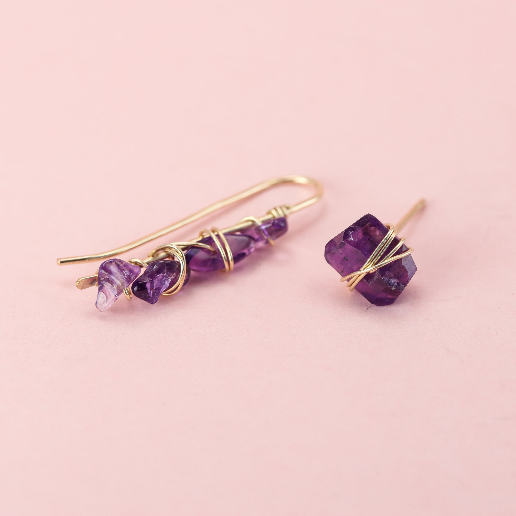 Amethyst Wrapped Ear Climbers