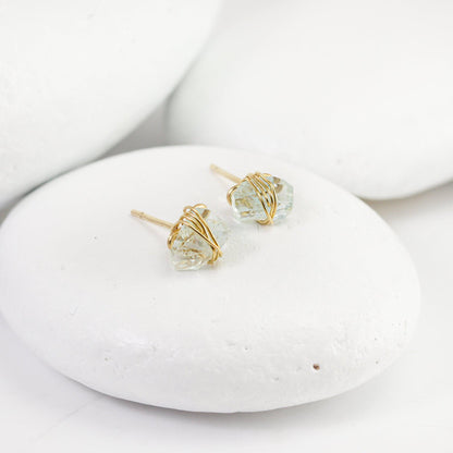 Aquamarine Crystal Studs