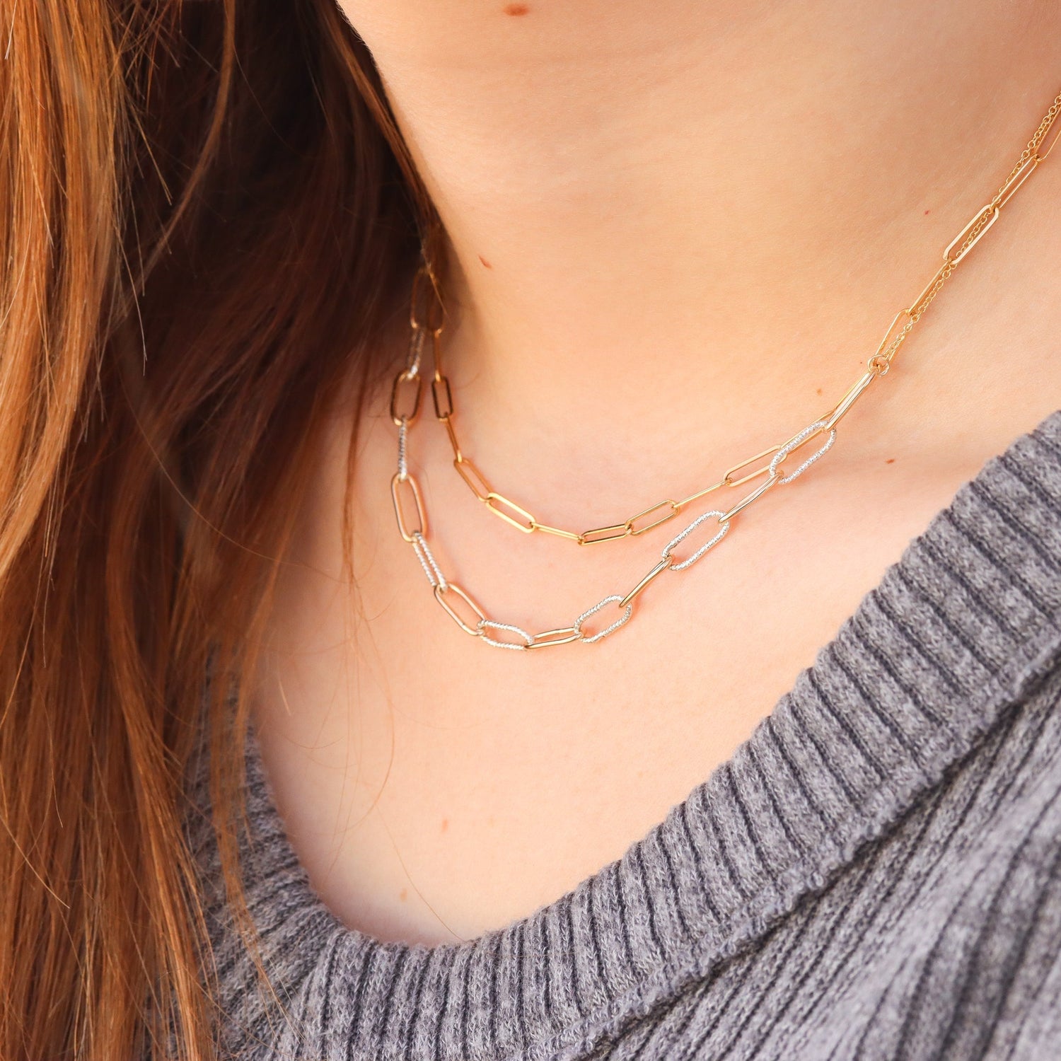 Chunky Paperclip Chain Necklace in Gold Fill and Silver