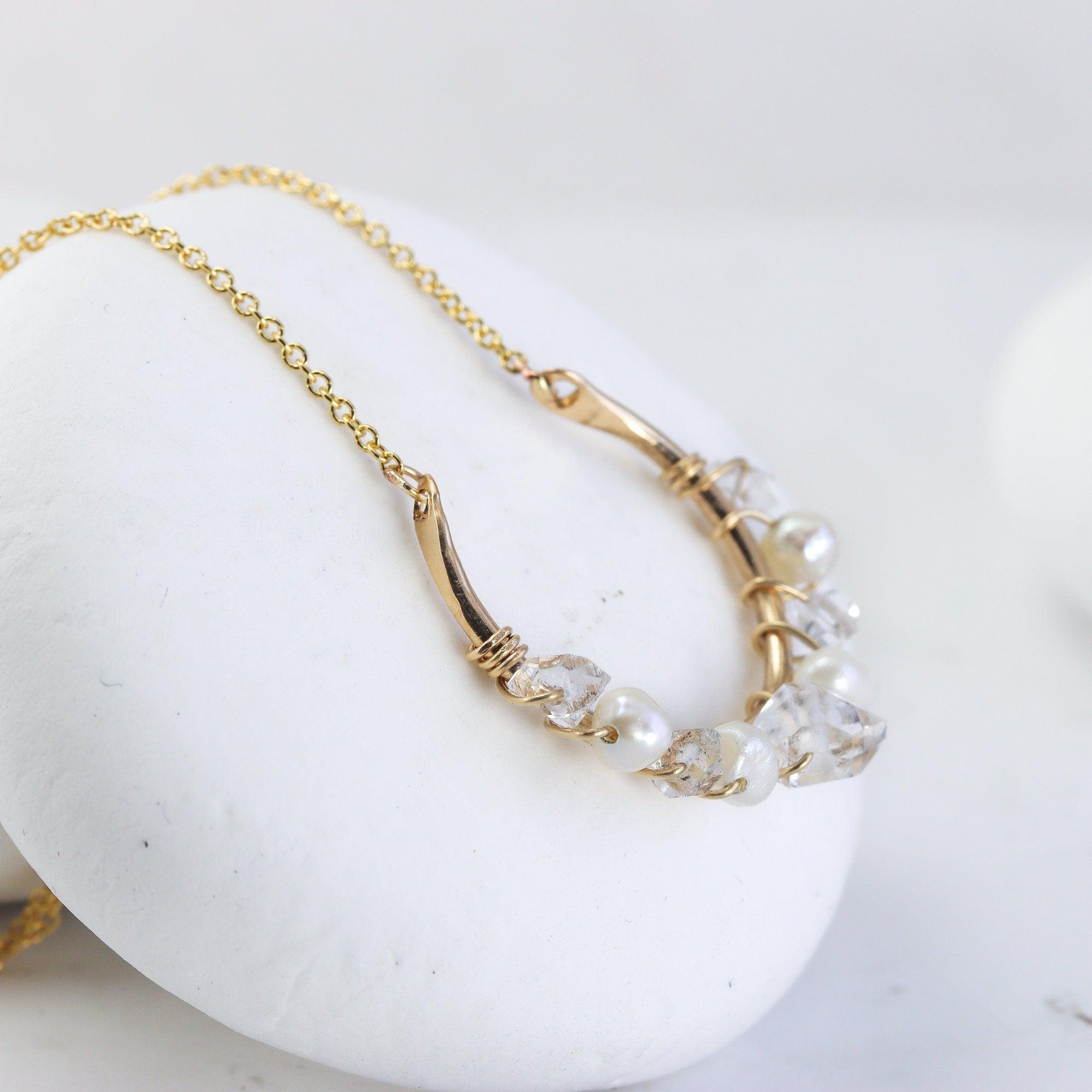 Crescent Pearl and Herkimer Diamond Necklace