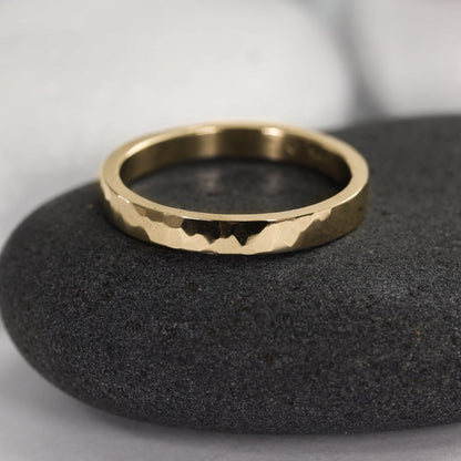 Hammered 14K Gold Wedding Band Set