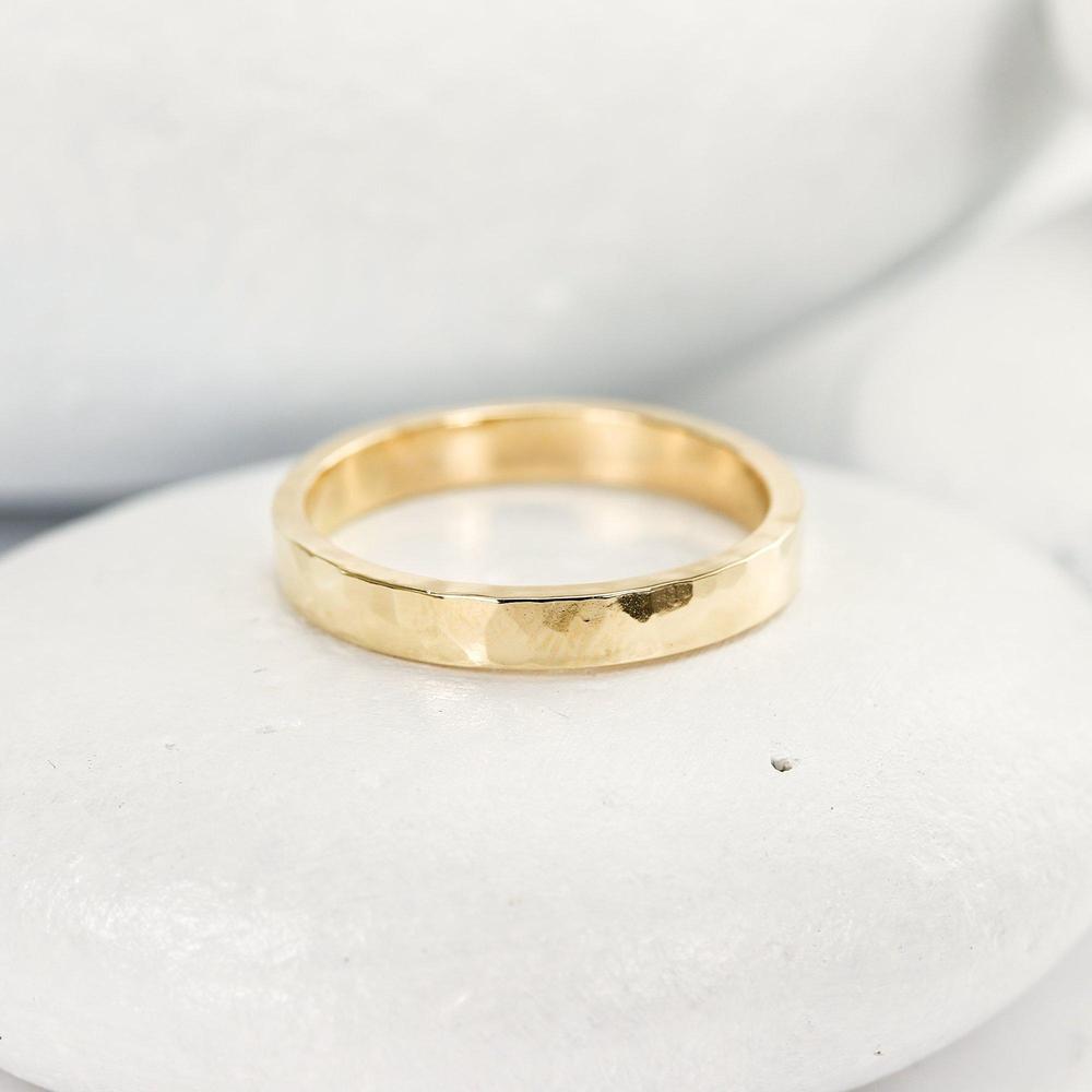 Hammered 14K Gold Wedding Band Set