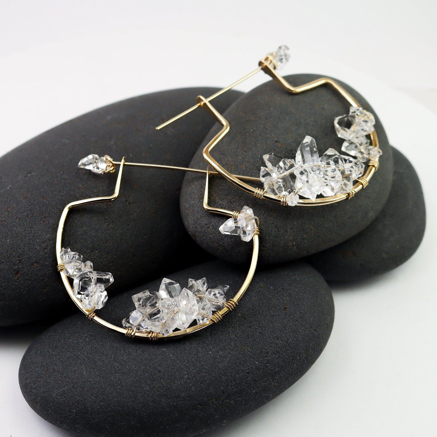 Herkimer Diamond Cluster Hoop Earrings