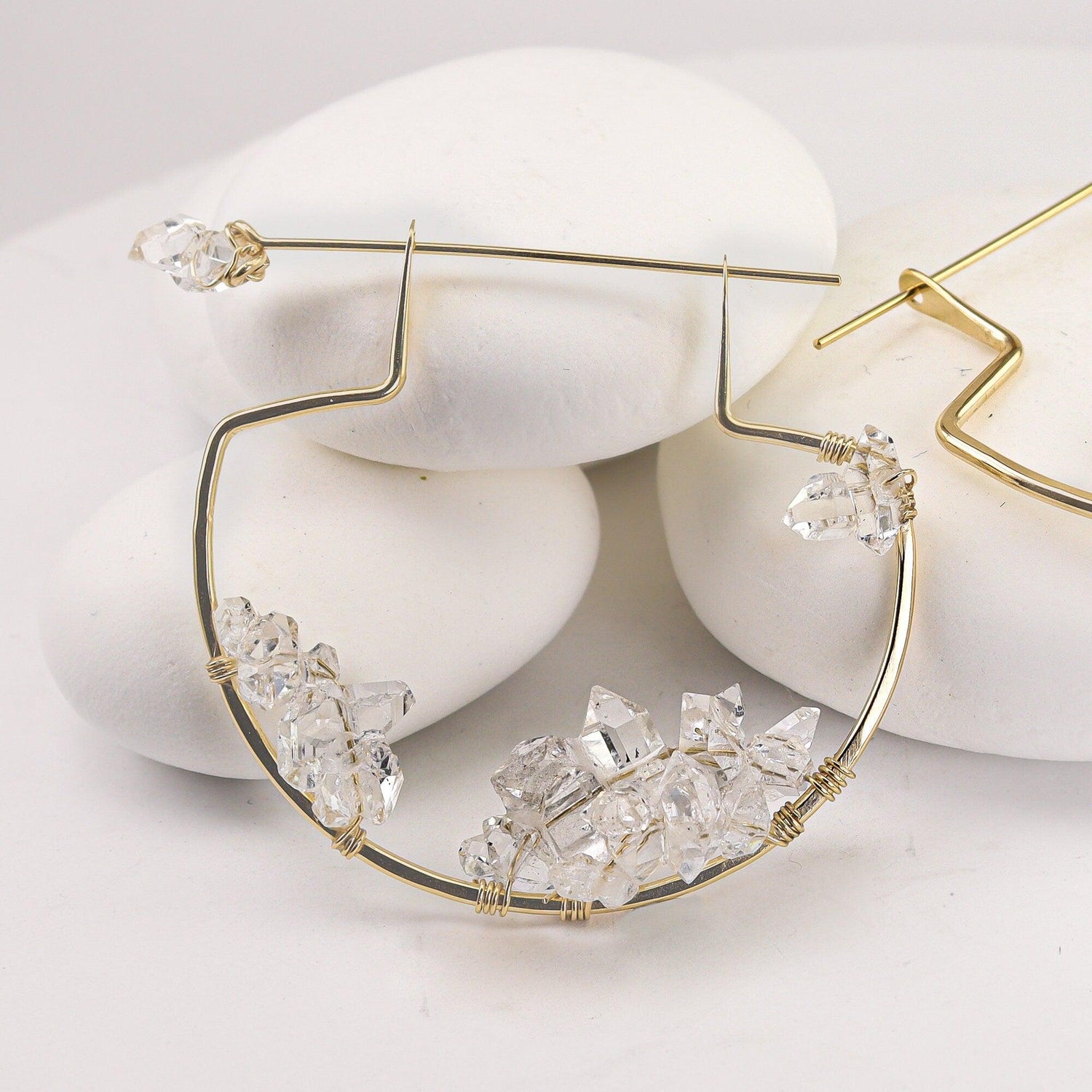 Herkimer Diamond Cluster Hoop Earrings