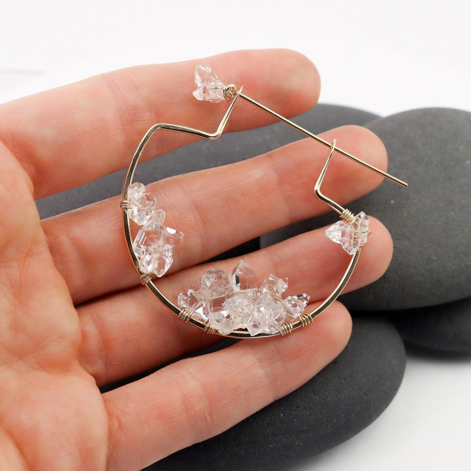 Herkimer Diamond Cluster Hoop Earrings