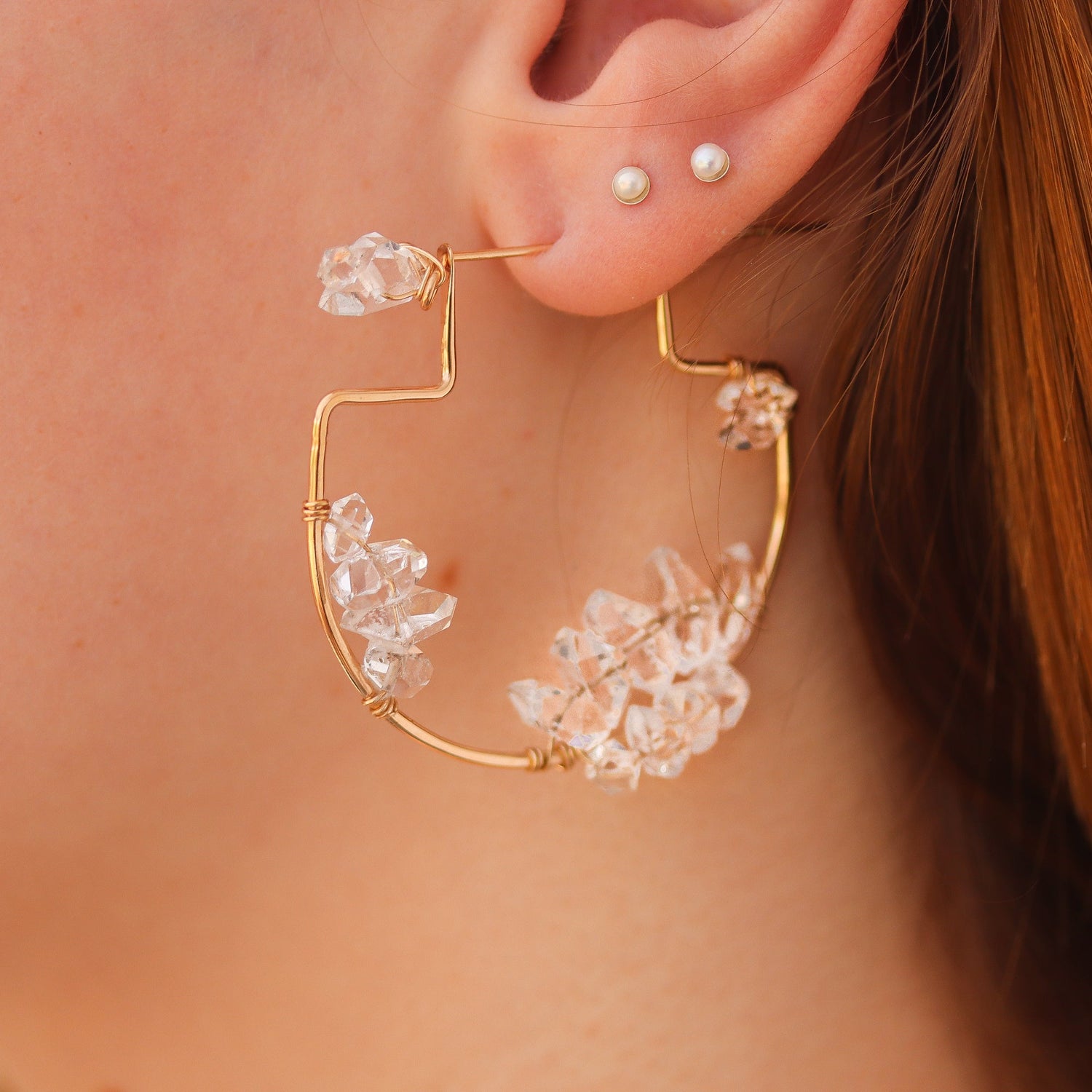 Herkimer Diamond Cluster Hoop Earrings