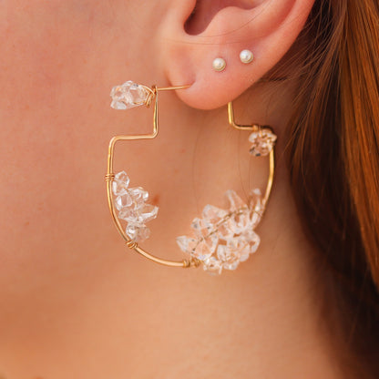 Herkimer Diamond Cluster Hoop Earrings