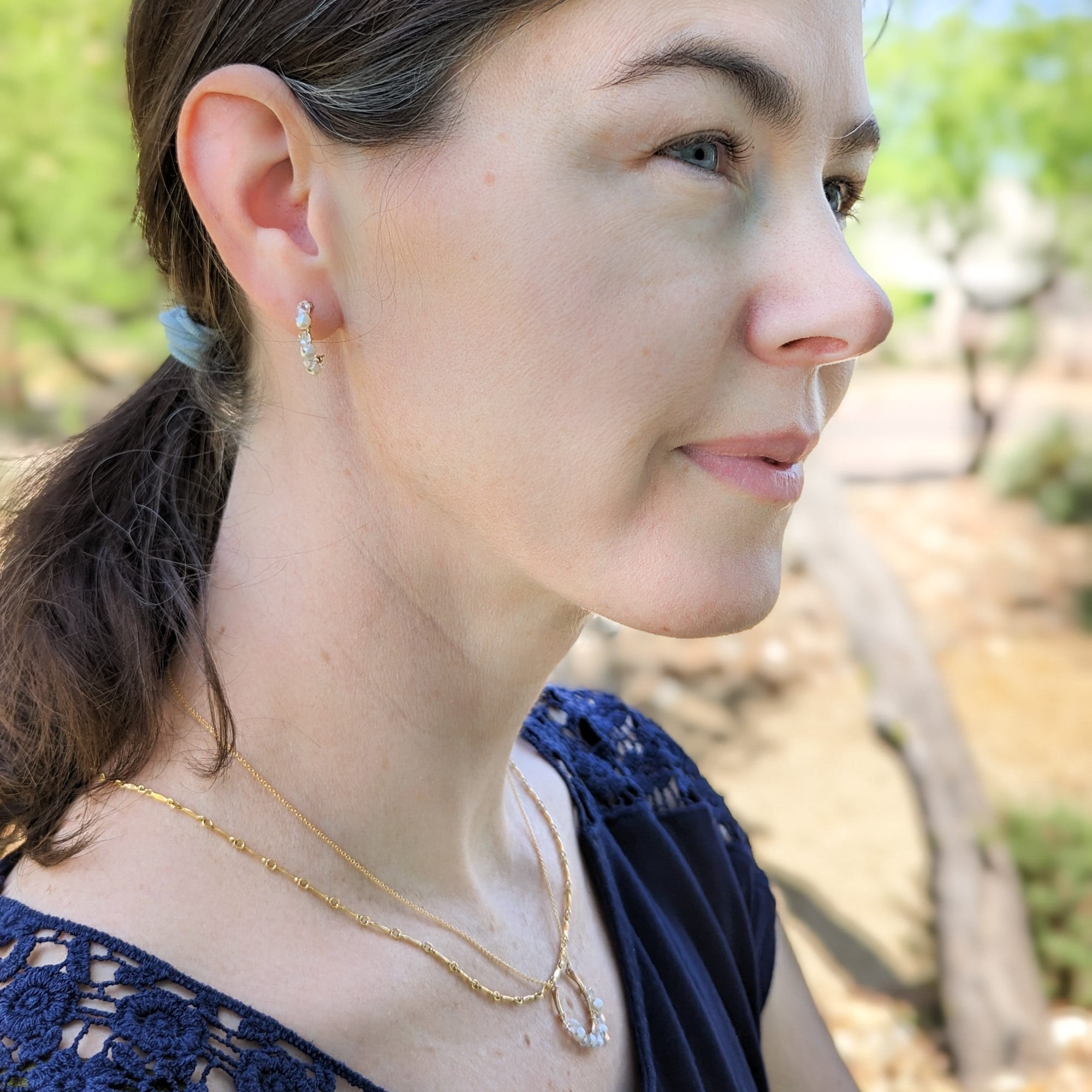 Herkimer Diamond and Pearl Hoops in Gold Fill