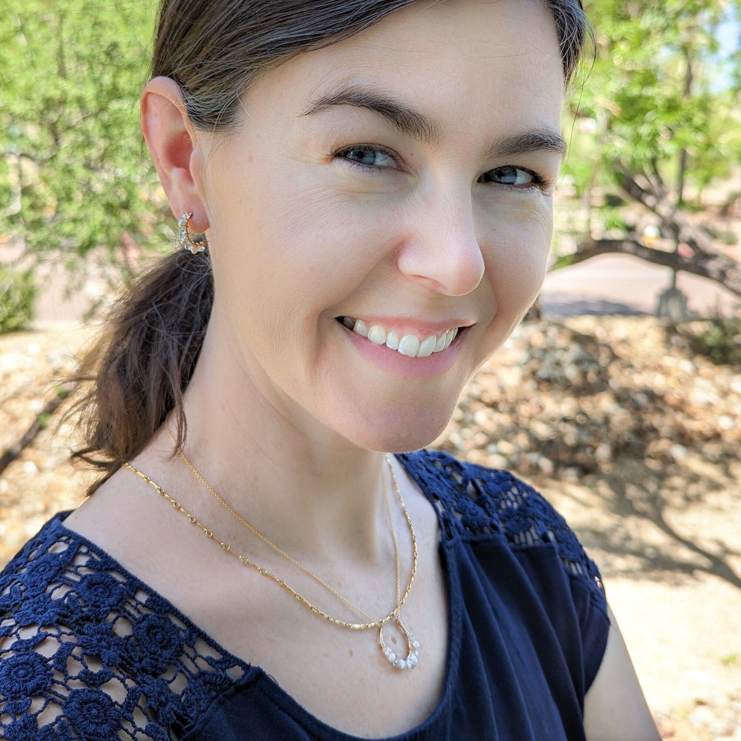 Herkimer Diamond and Pearl Hoops in Gold Fill