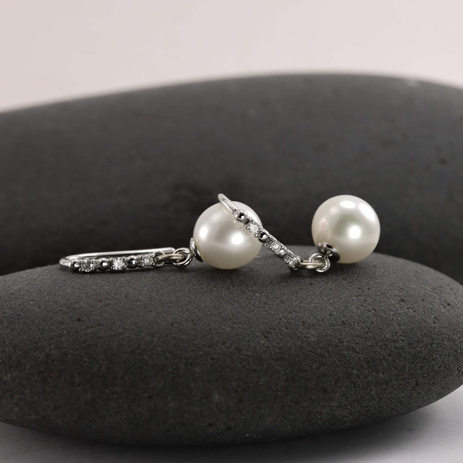 Large Diamond and Pearl Drops in Solid 14K White Gold