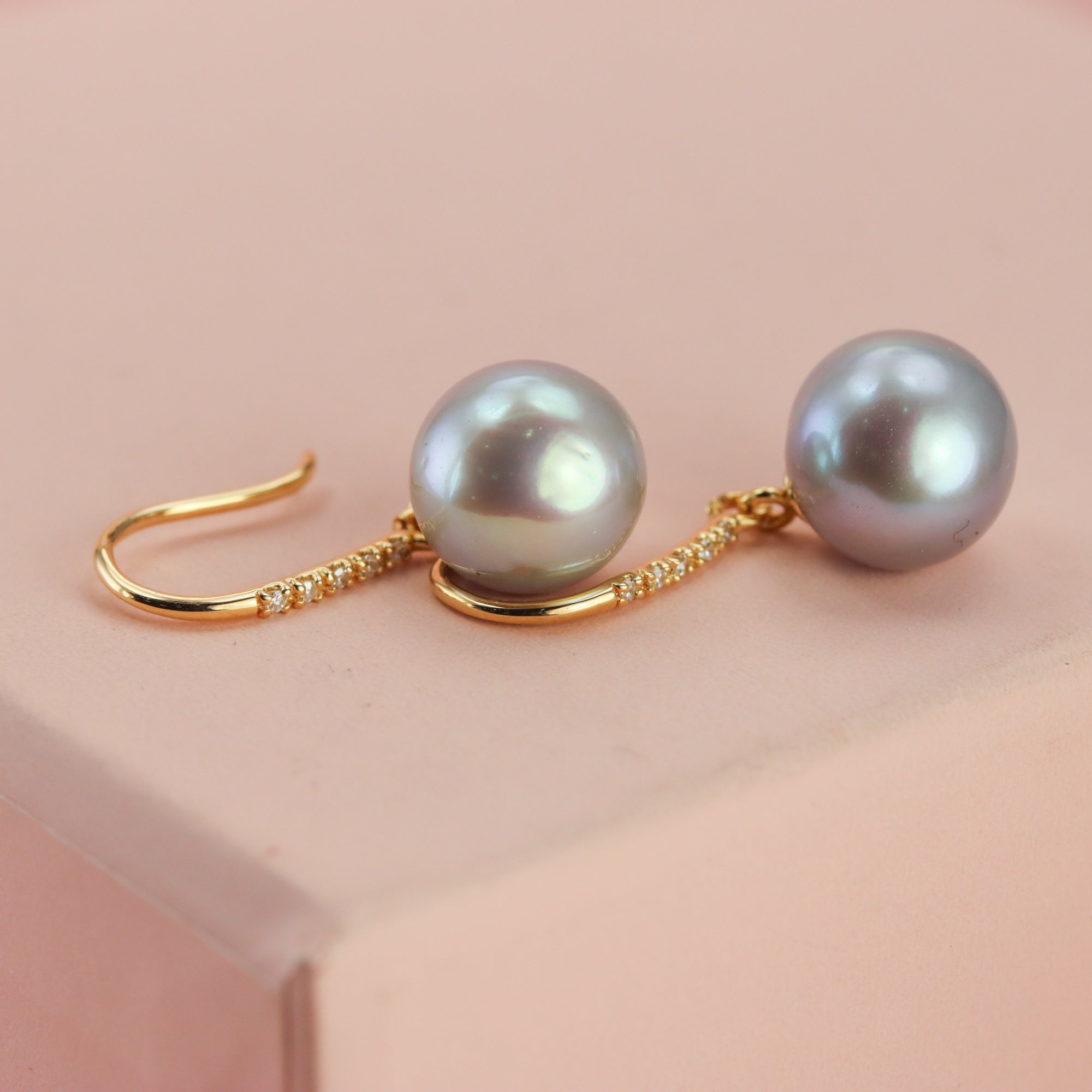 Large Pearl Drops in 14K with Diamond Encrusted Hoops