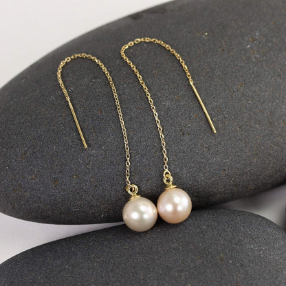 Large Pearl Threaders in 14K with Genuine Freshwater Pearls