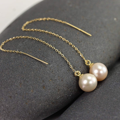 Large Pearl Threaders in 14K with Genuine Freshwater Pearls