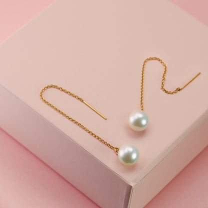 Large Pearl Threaders in 14K with Genuine Freshwater Pearls