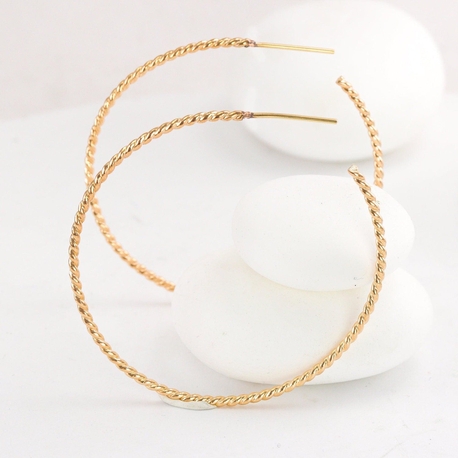 Large Twisted Skinny Gold Hoops