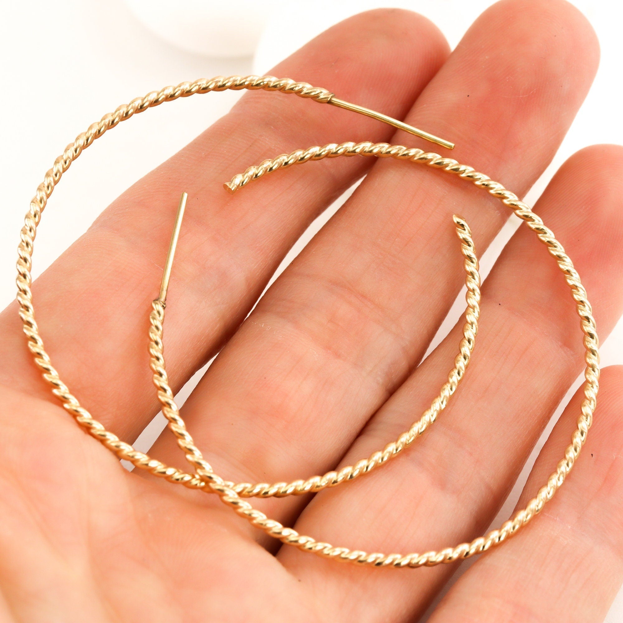 Large Twisted Skinny Gold Hoops