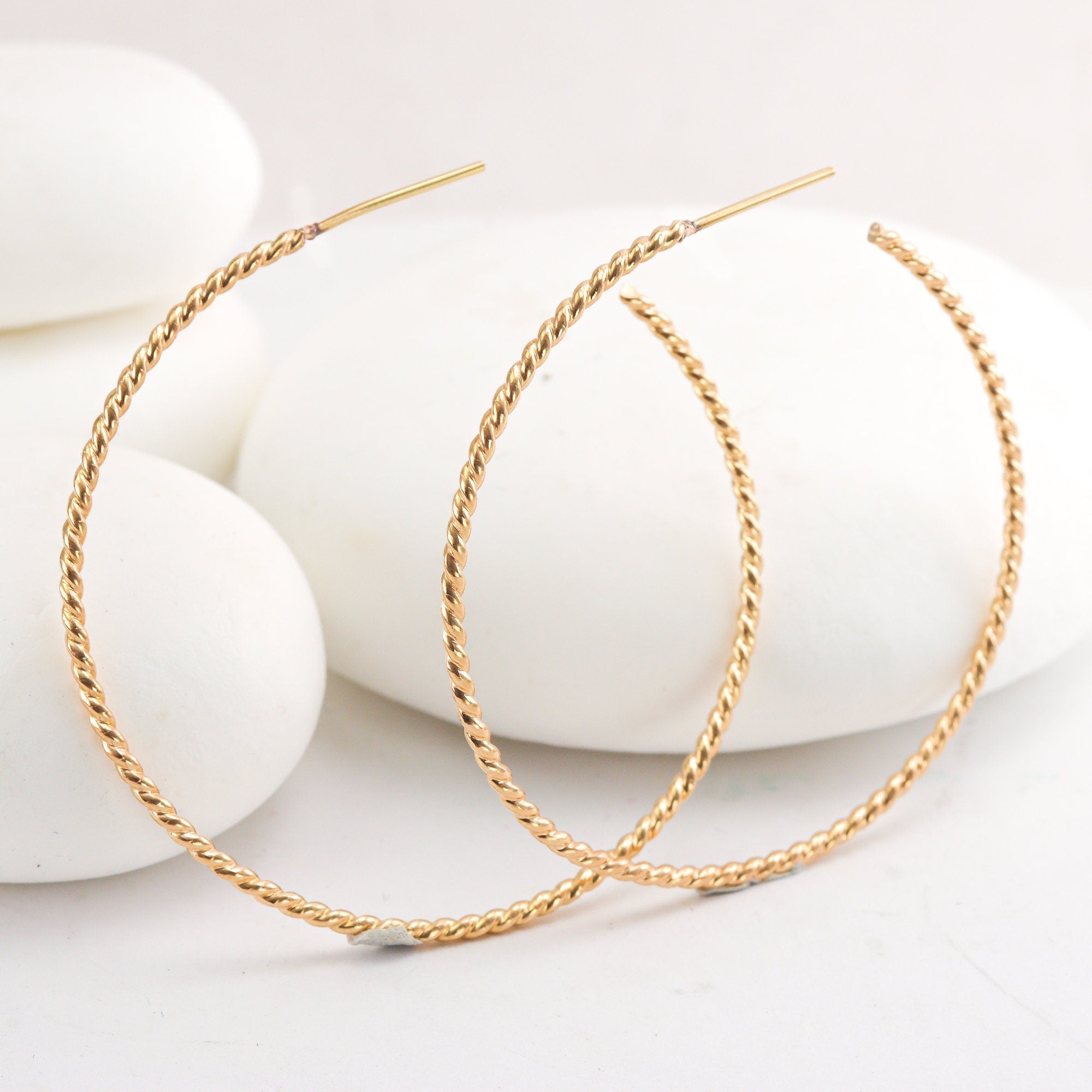 Large Twisted Skinny Gold Hoops