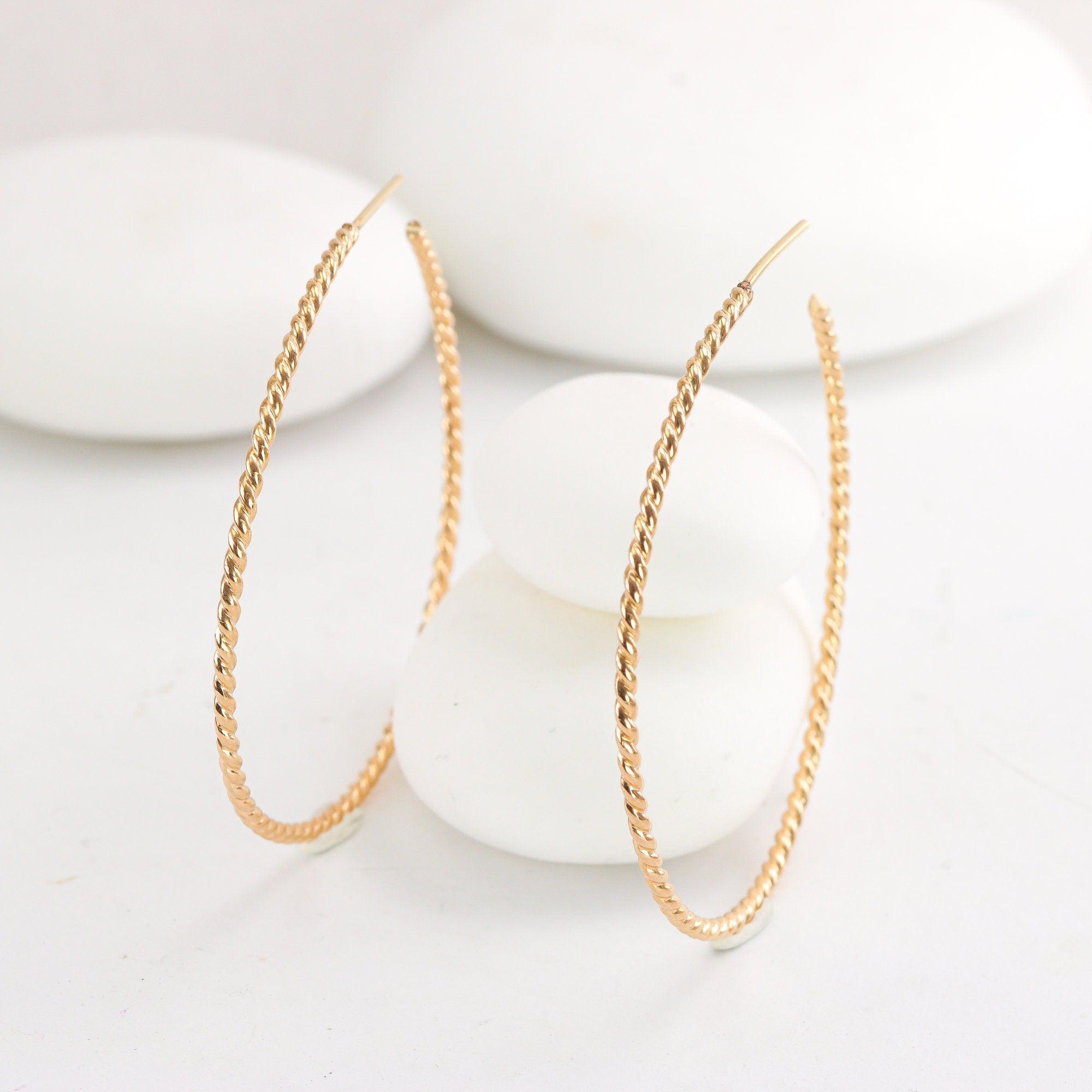 Large Twisted Skinny Gold Hoops