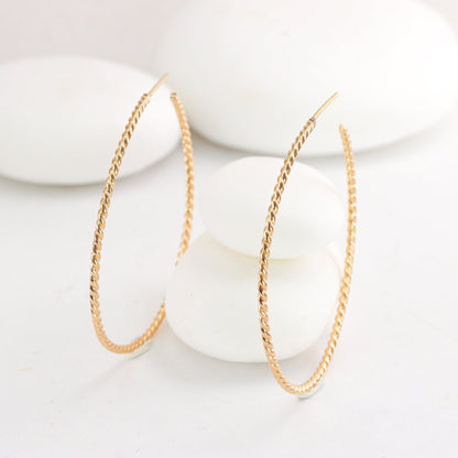 Large Twisted Skinny Gold Hoops