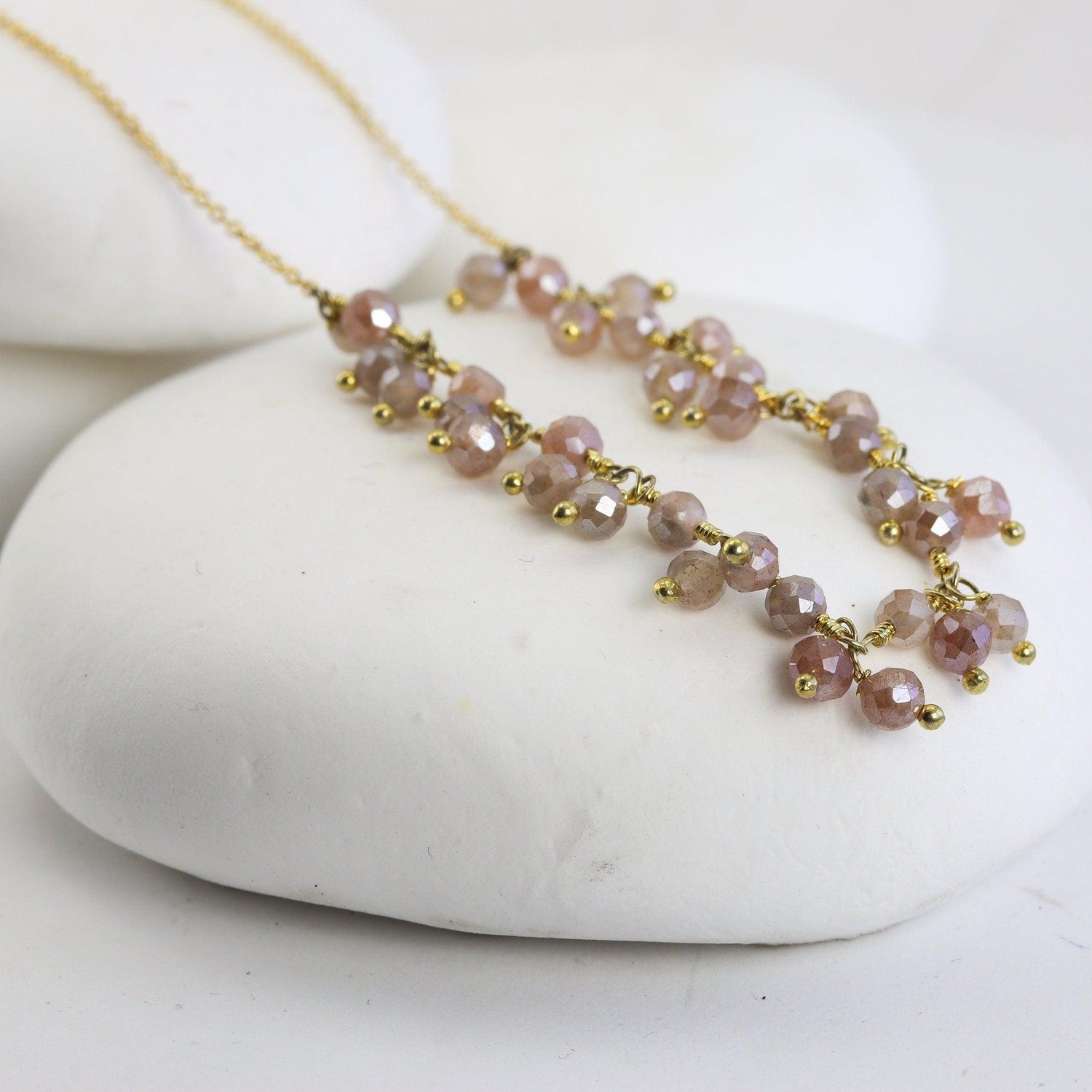 Peach Moonstone Bib Necklace