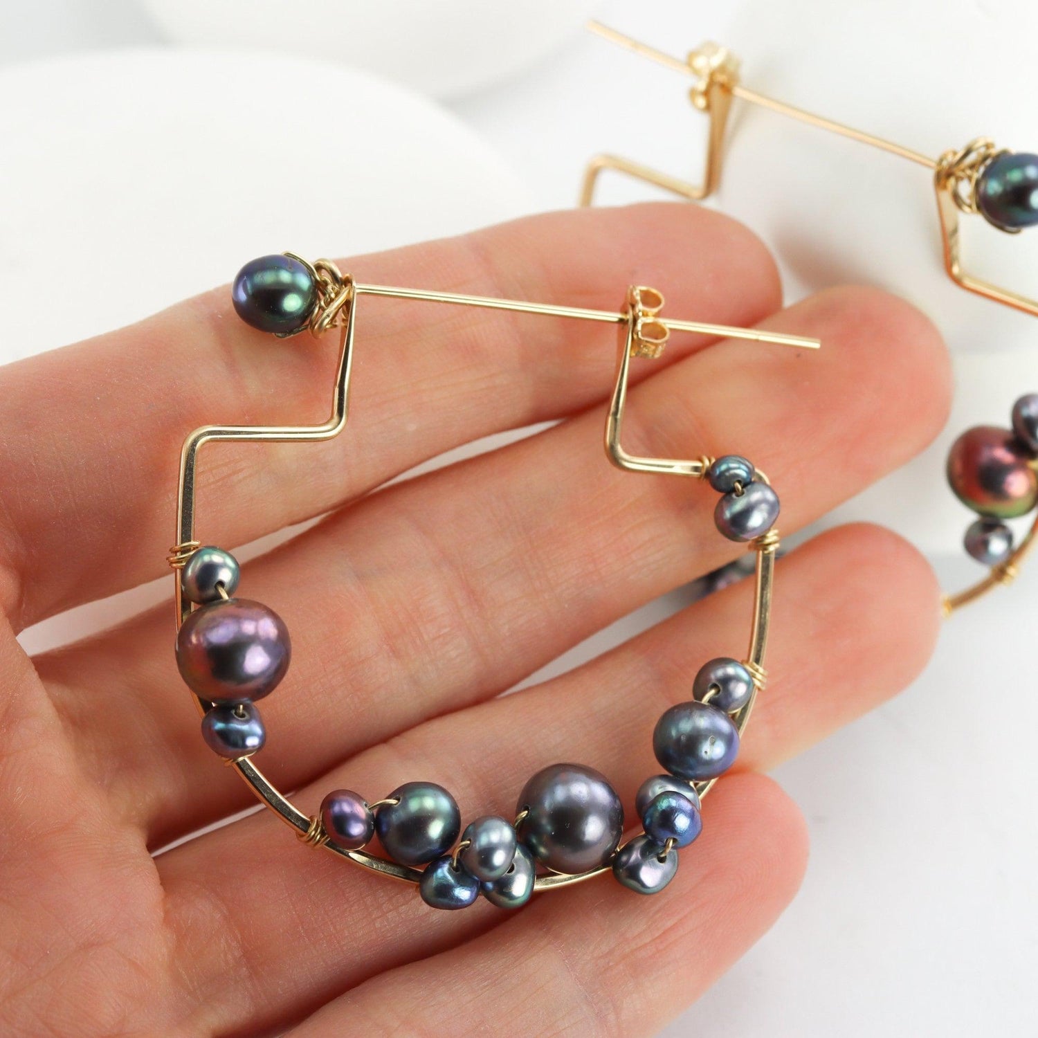 Pearl Cluster Hoop Earrings