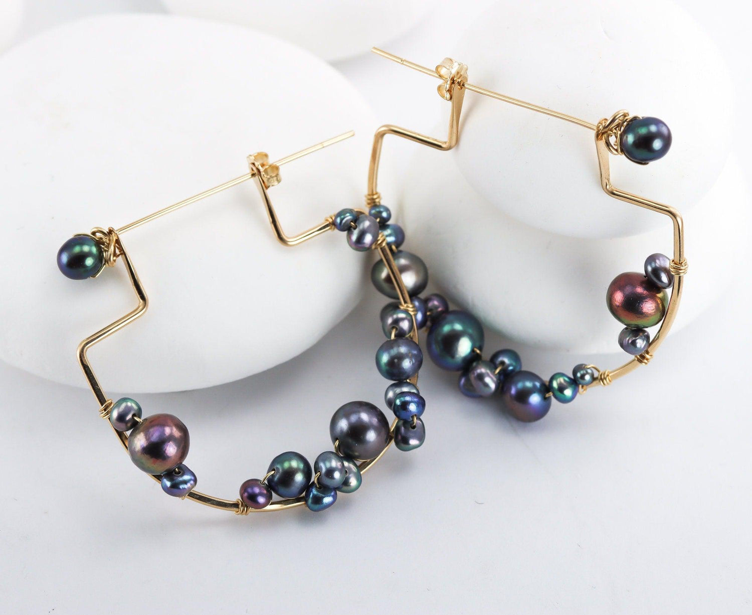 Pearl Cluster Hoop Earrings