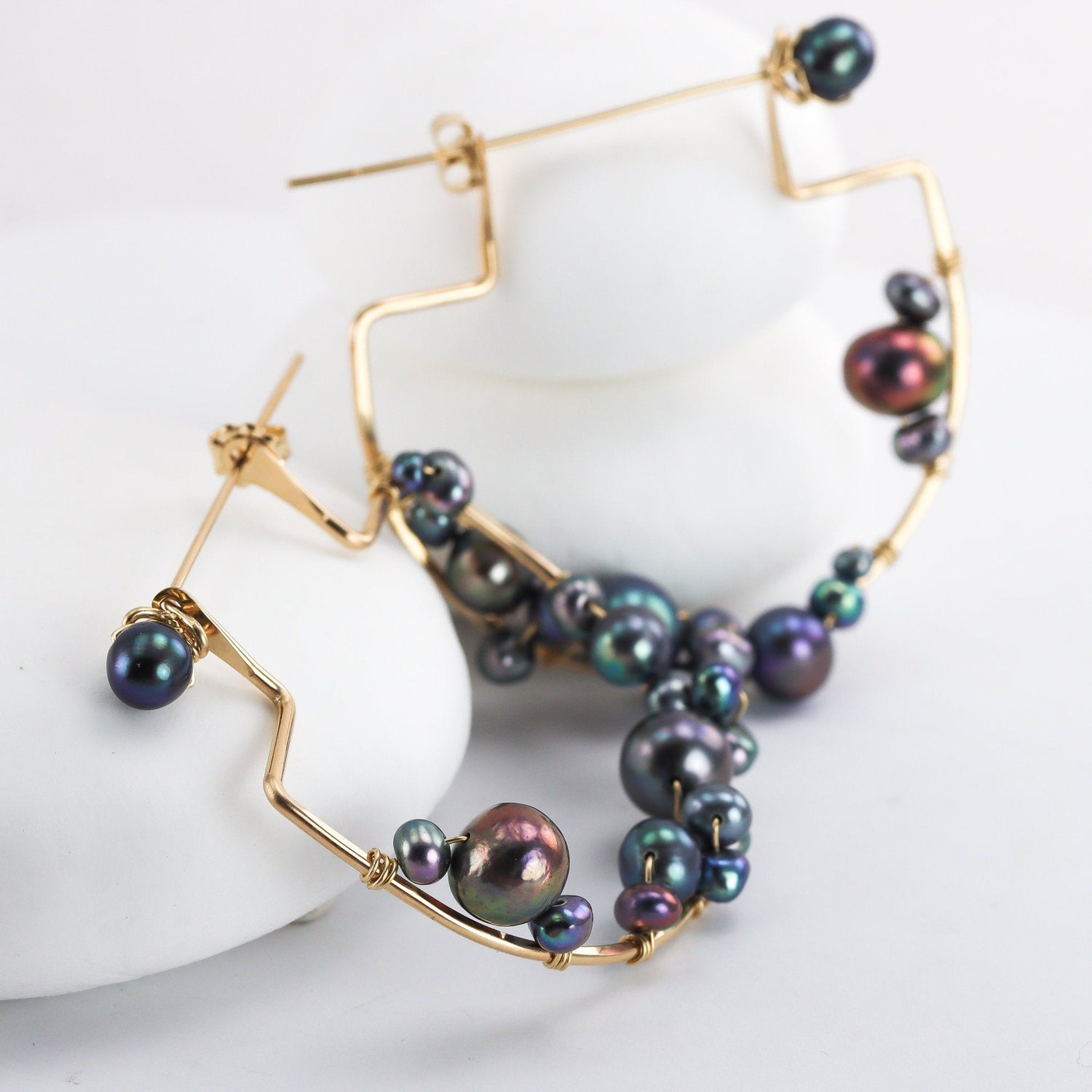 Pearl Cluster Hoop Earrings