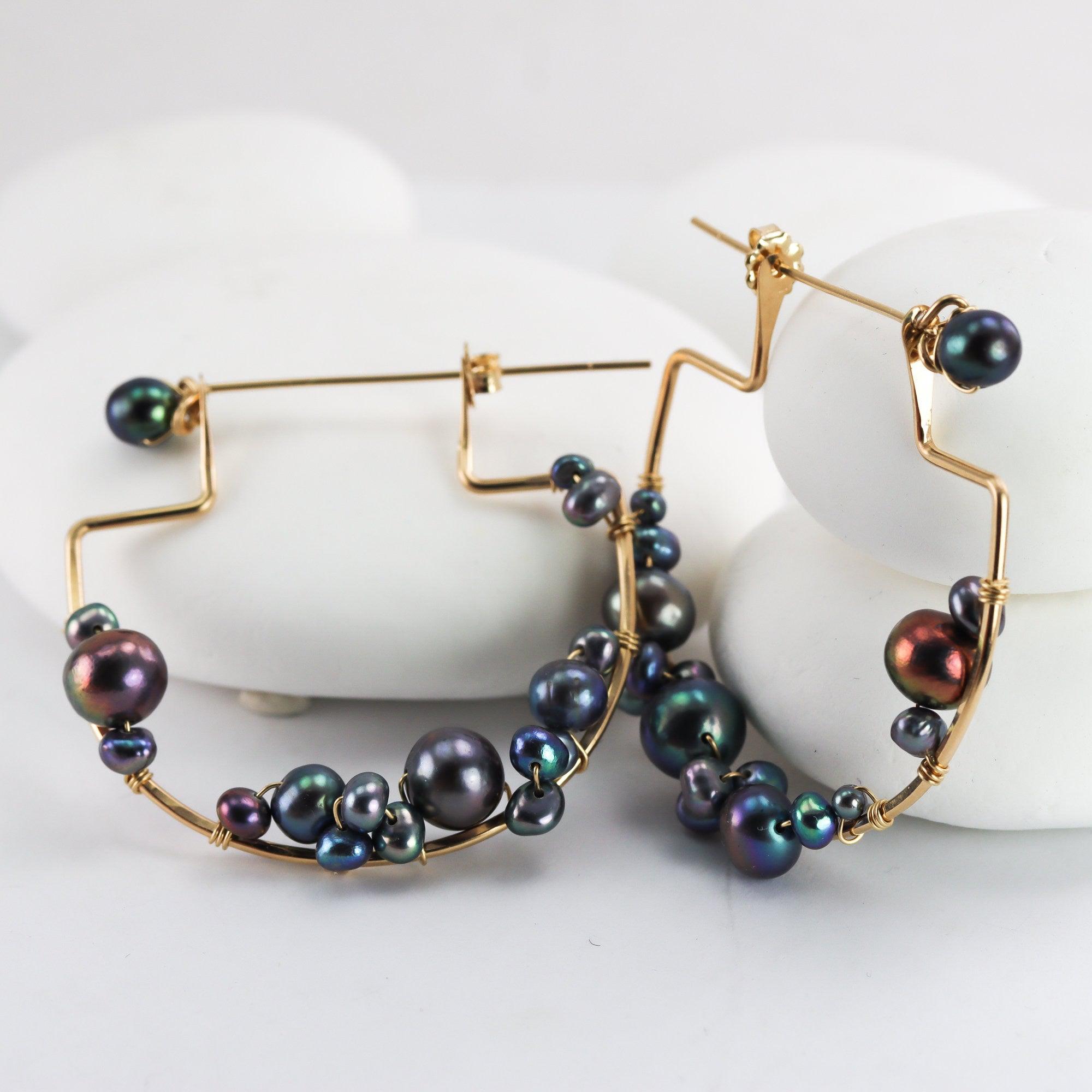 Pearl Cluster Hoop Earrings