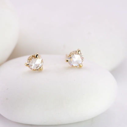 Solid 14K Rose Cut Lab Diamond Studs