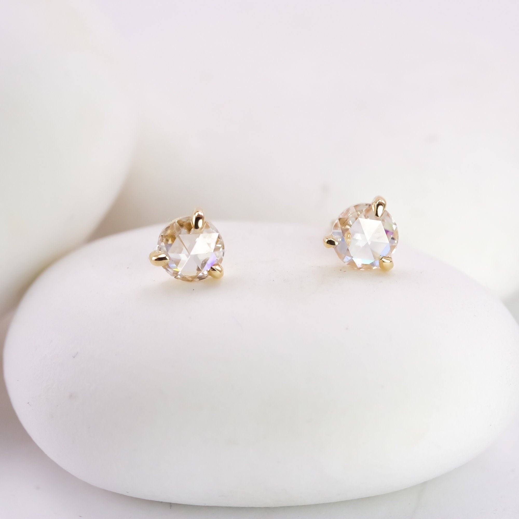 Solid 14K Rose Cut Lab Diamond Studs