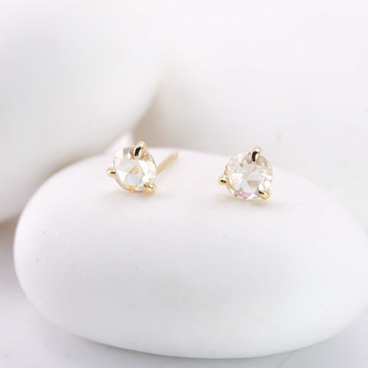 Solid 14K Rose Cut Lab Diamond Studs