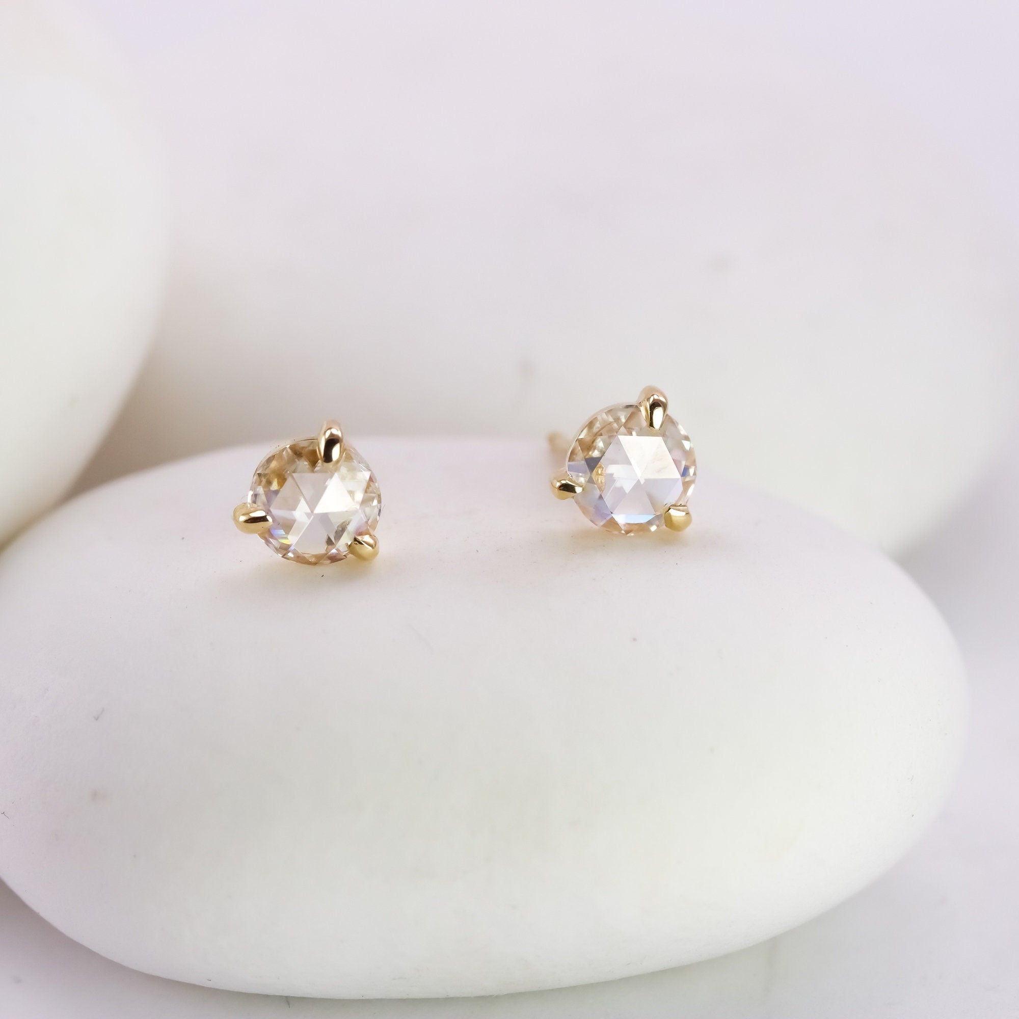 Solid 14K Rose Cut Lab Diamond Studs