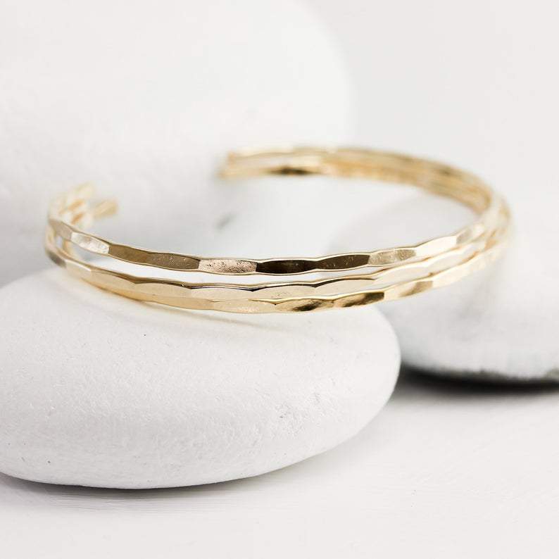 Thin Hammered 10K Gold Cuff Bracelet