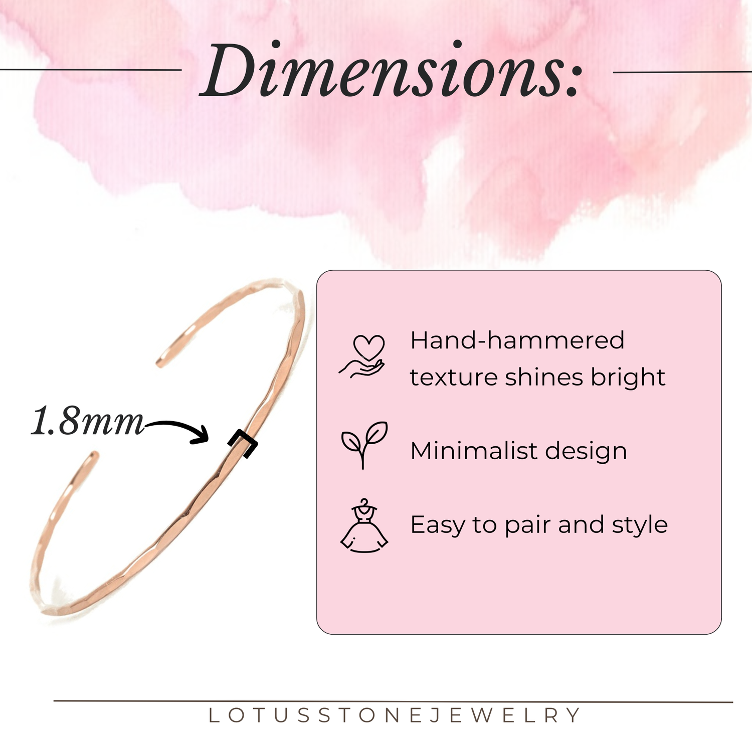 Thin Hammered 14K Rose Gold Cuff Bracelet