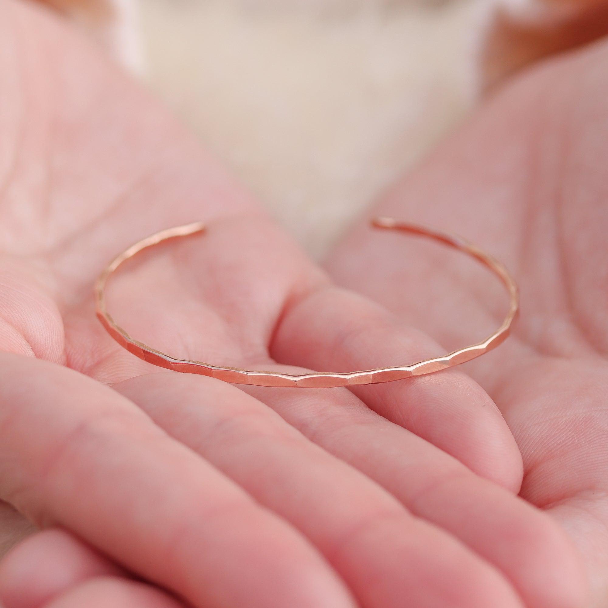 Thin Hammered Rose Gold Cuff Bracelet