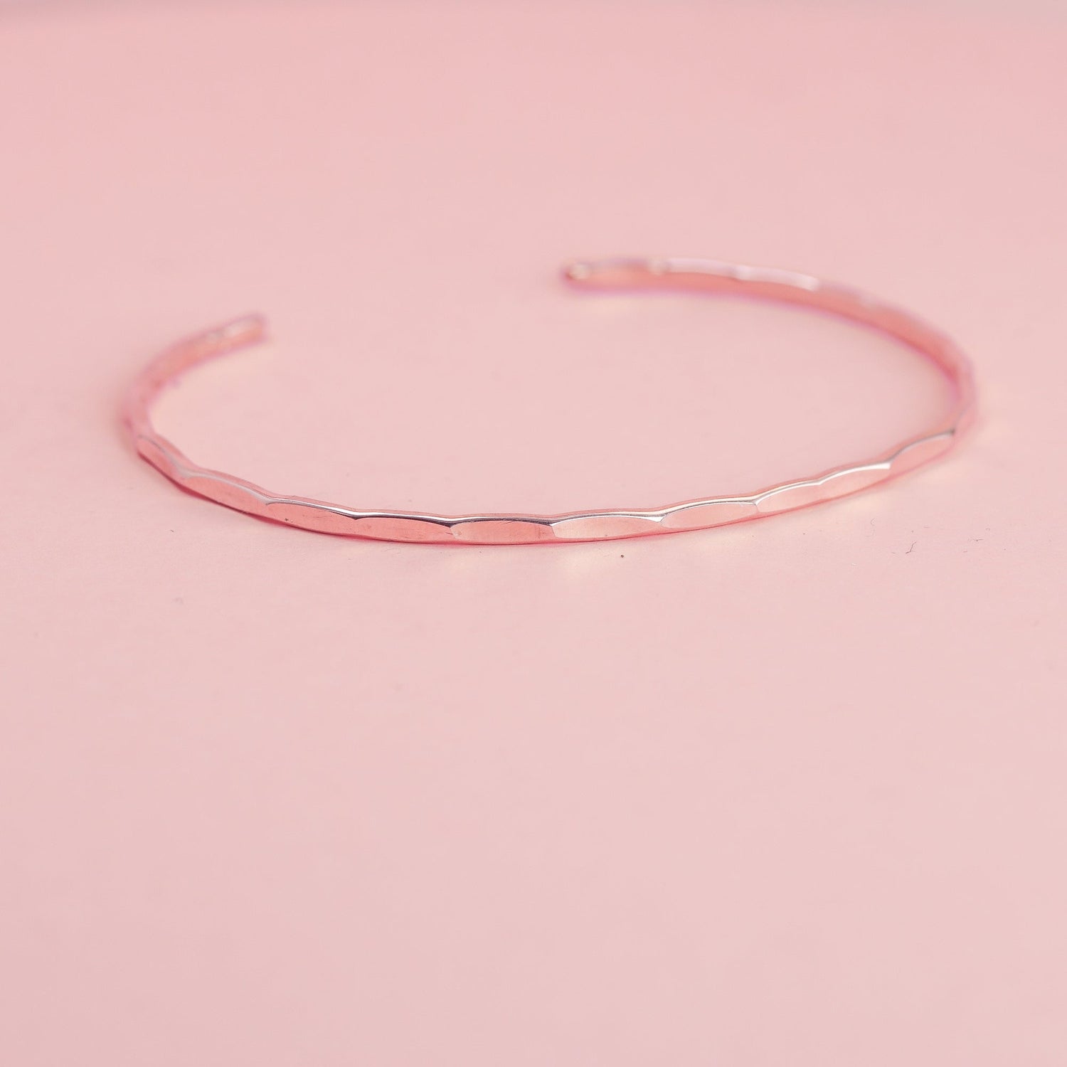 Thin Hammered Rose Gold Cuff Bracelet