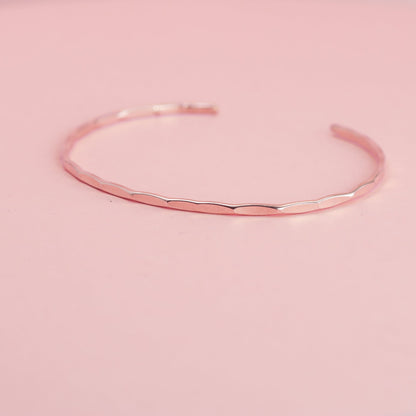 Thin Hammered Rose Gold Cuff Bracelet