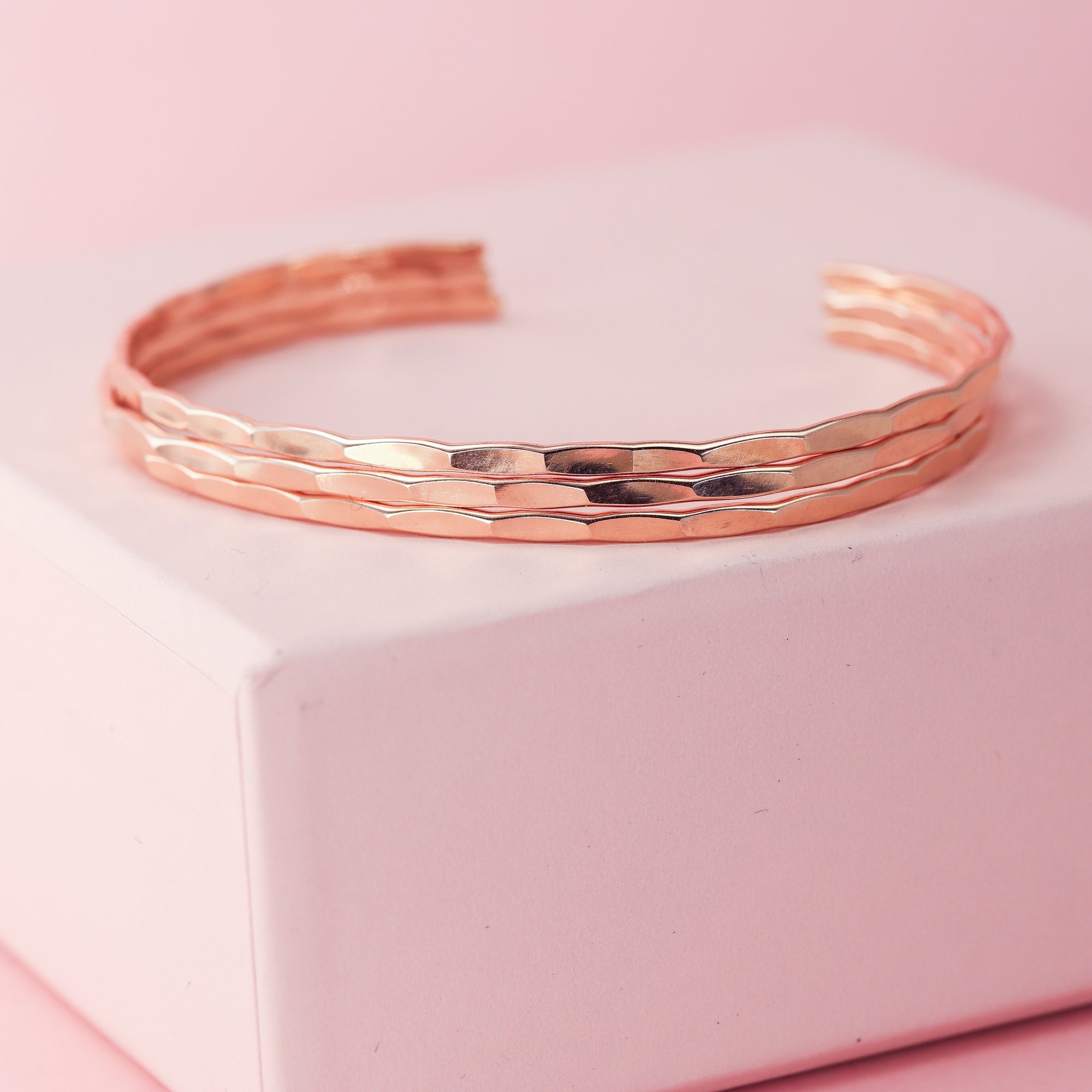 Thin Hammered Rose Gold Cuff Bracelet