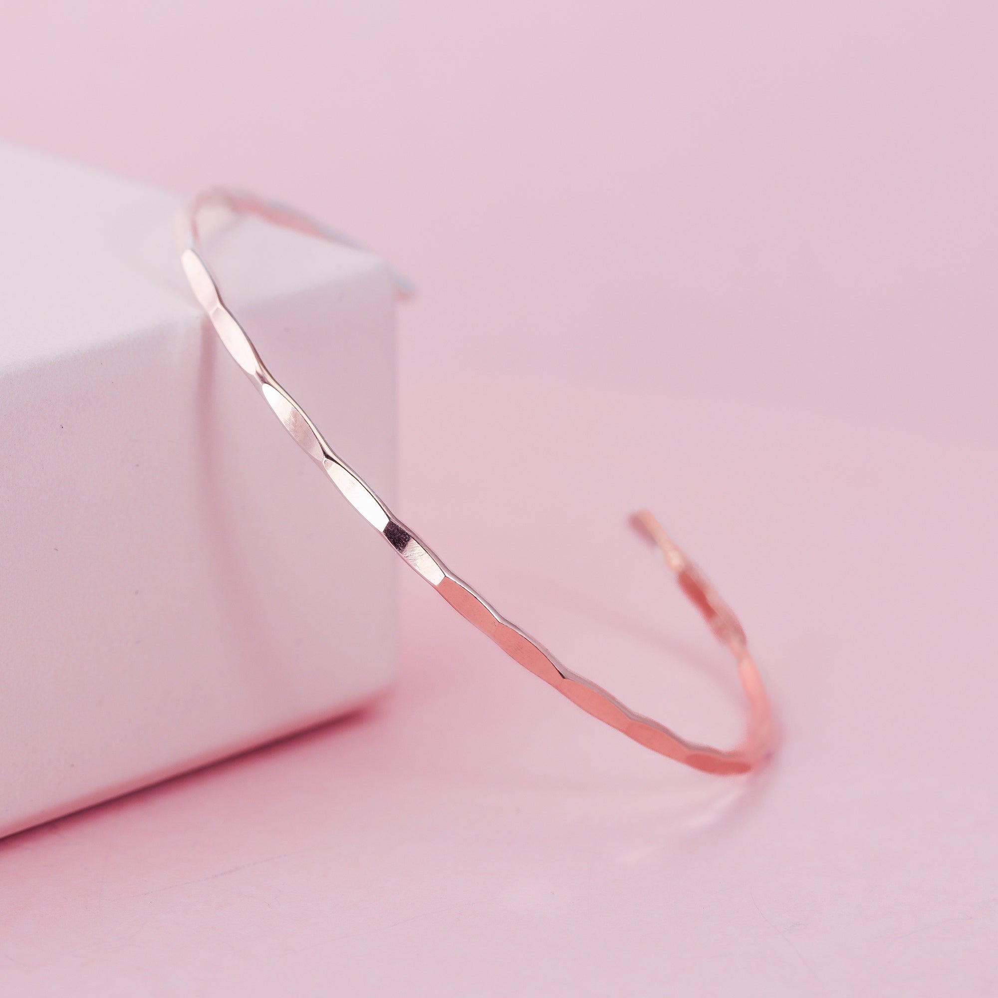 Thin Hammered Rose Gold Cuff Bracelet