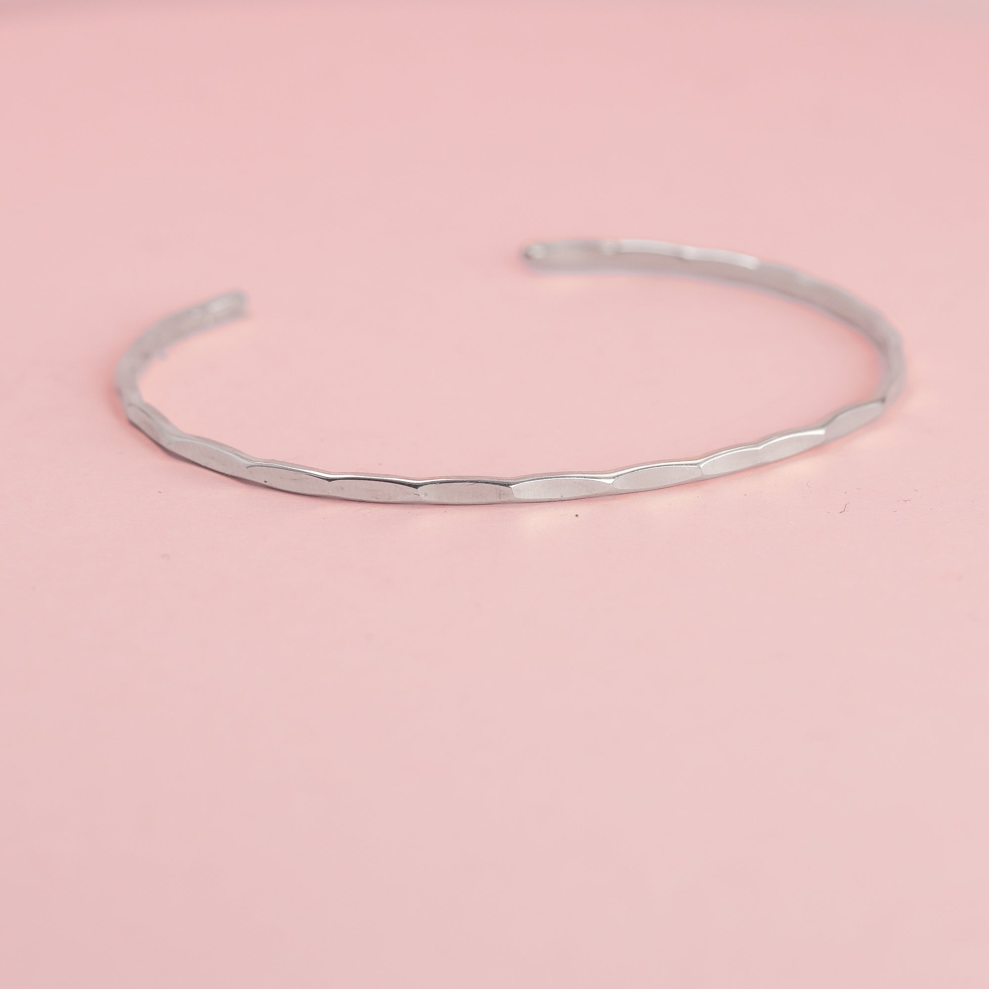 Thin Hammered Silver Cuff Bracelet