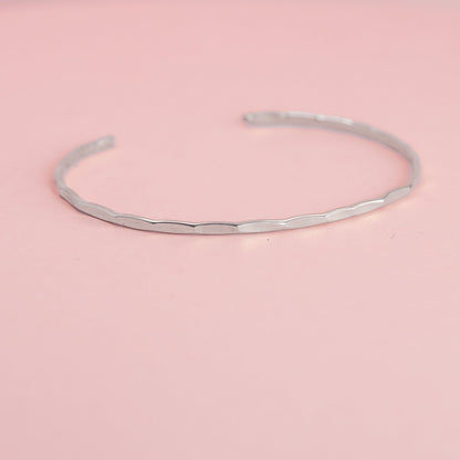 Thin Hammered Silver Cuff Bracelet