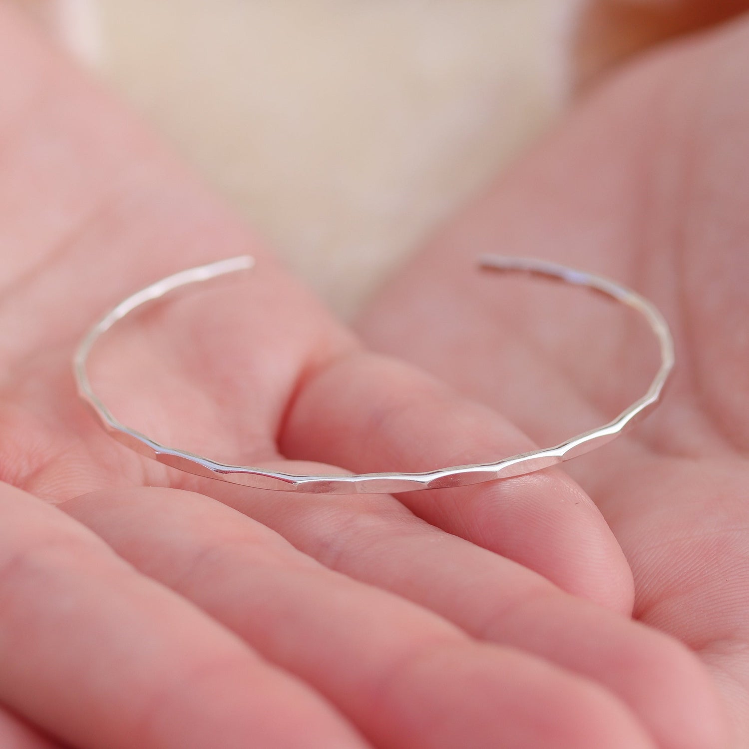 Thin Hammered Silver Cuff Bracelet