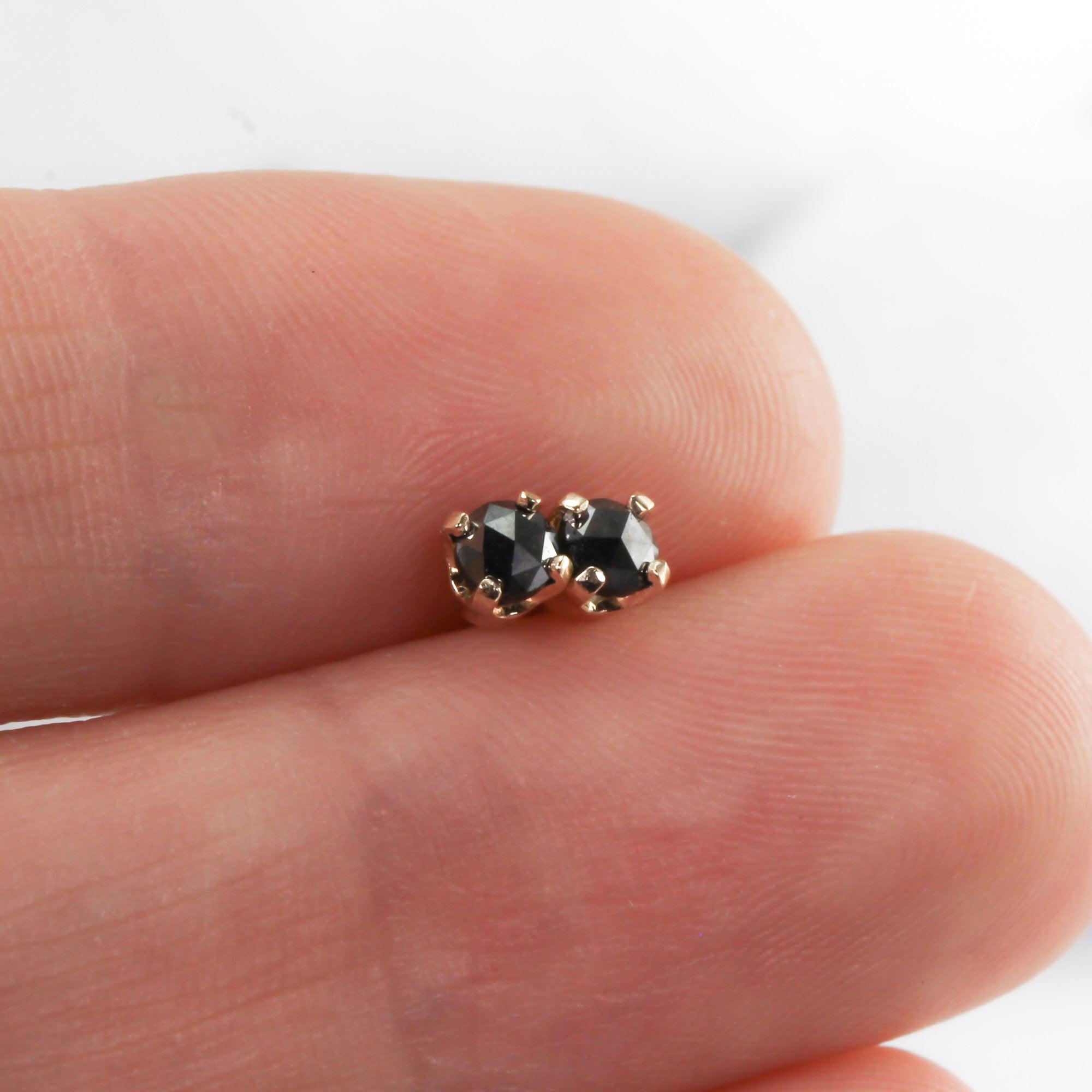 Tiny Black Diamond Stud Earrings