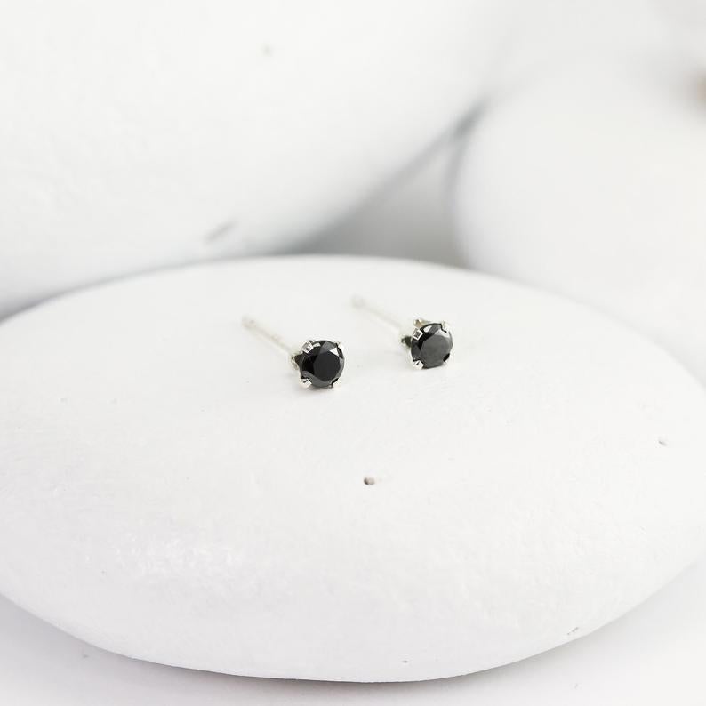 Tiny Black Diamond Stud Earrings