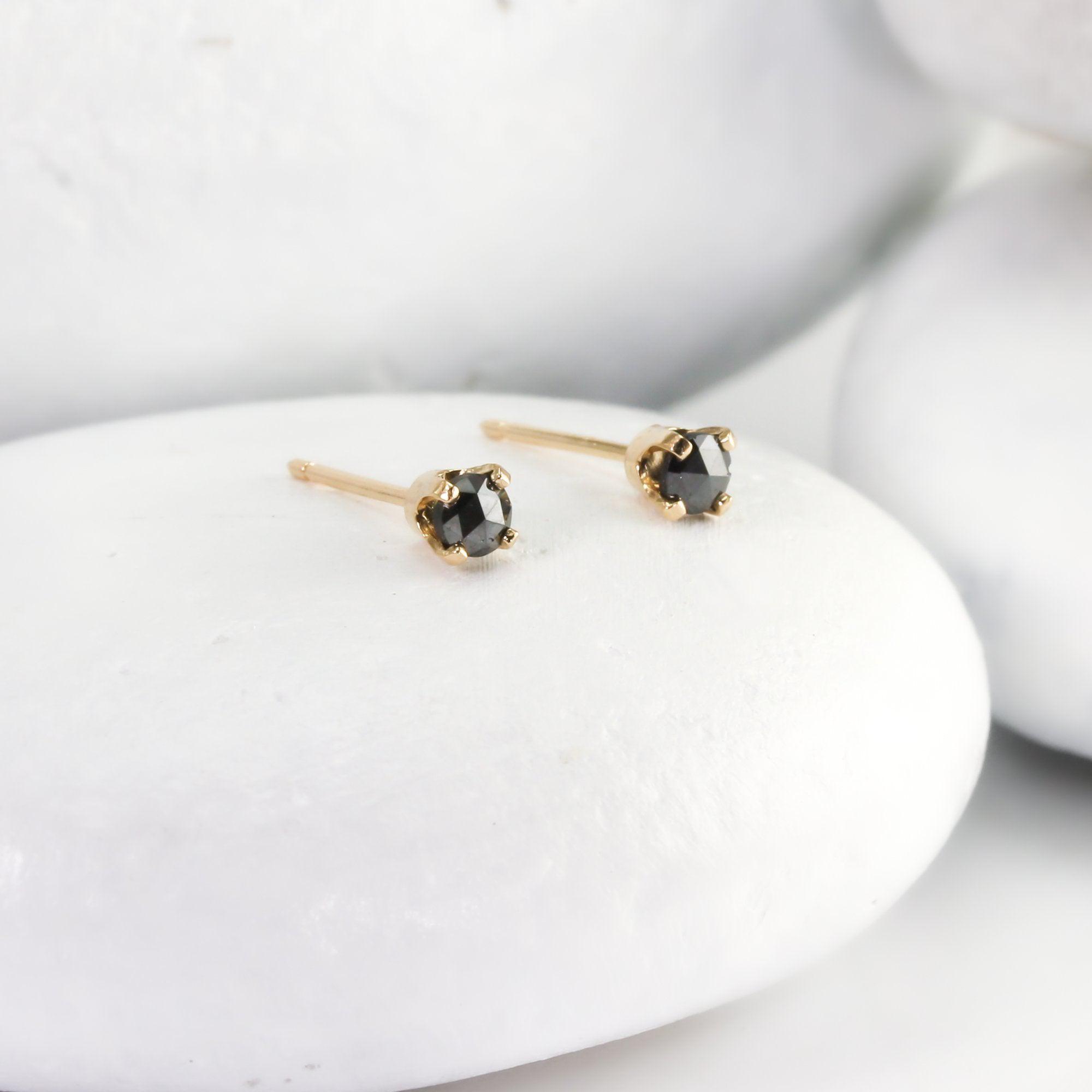 Tiny Black Diamond Stud Earrings