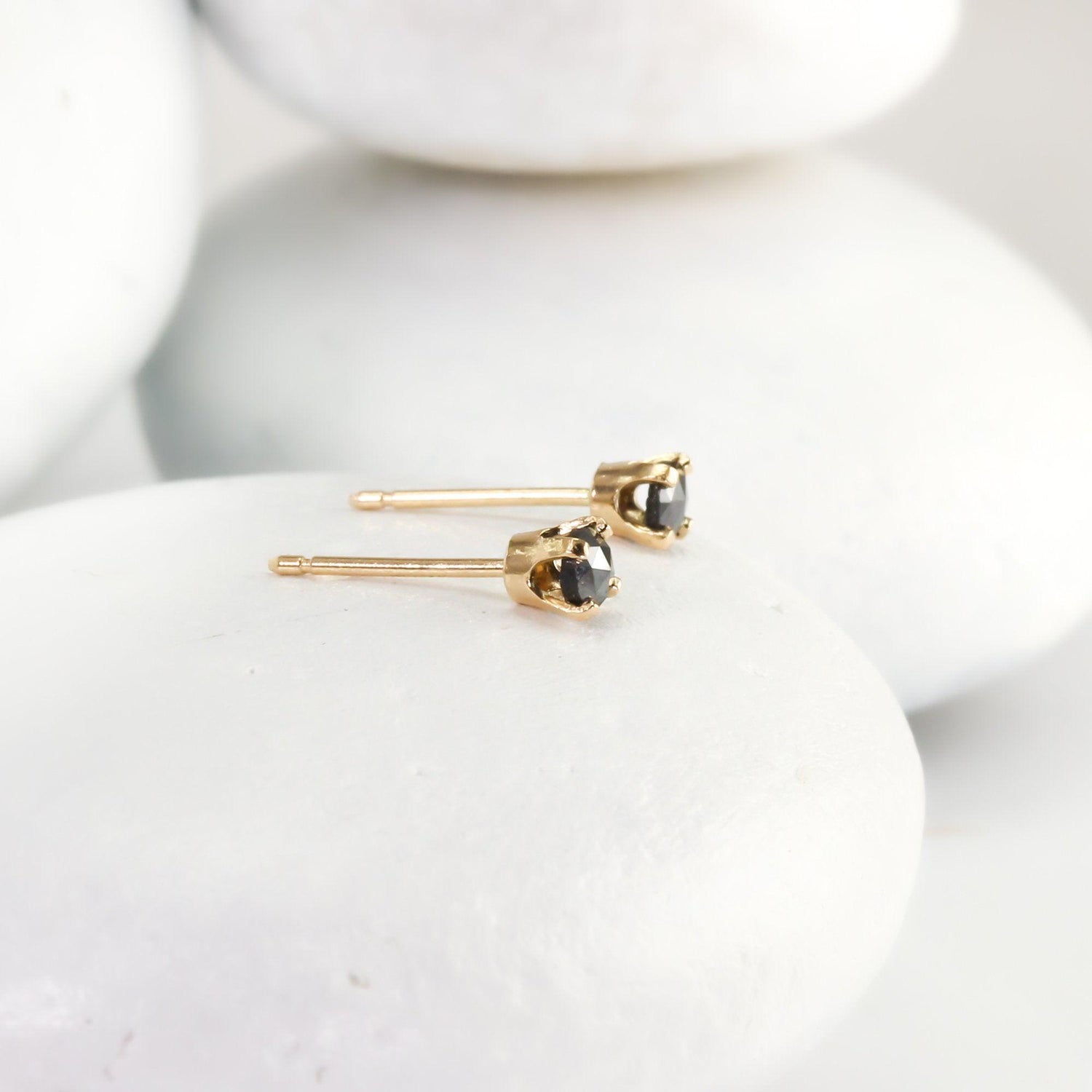 Tiny Black Diamond Stud Earrings